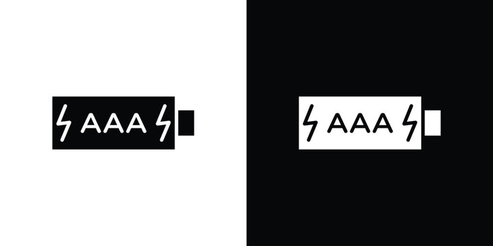 AAA battery icon black and white. Simple glyph icons.