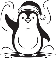 Simple cute penguin outline vector outline shape, simple black and white penguin shape