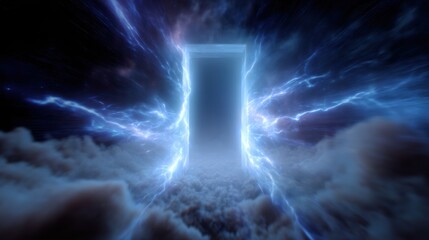 Conceptual image of a portal opening to another dimension, symbolizing technological breakthroughs. Gateway, infinite possibilities. Ethereal, vibrant.