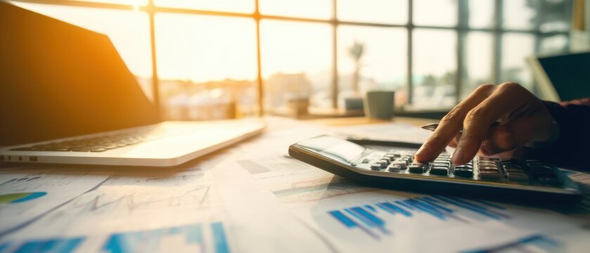 The calculator in the office highlighting financial analysis and productivity.