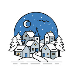 Fototapeta premium Winter village at night illustration.