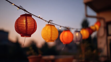 Fototapeta premium Mid-Autumn Festival Decor with Mooncakes, Lanterns, and Asian Cultural Details