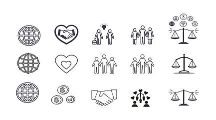Minimalist Line Art Icons Teamwork Community and Human Connection with Dog Illustration
