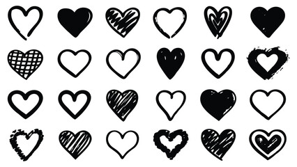 Hand drawn hearts set features love symbols in various styles, perfect for design isolated on transparent background