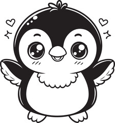 Simple cute penguin outline vector outline shape, simple black and white penguin shape