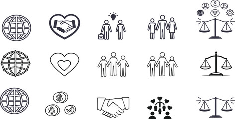 Minimalist Line Art Icons Teamwork Community and Human Connection