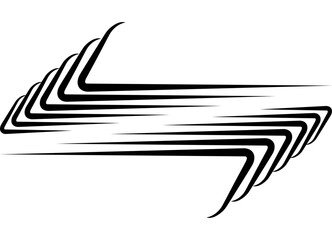 Vector abstract striped stepped design element for design in social networks, advertising, packaging, video. Modern sports dynamic pattern of black lines on a white background. For sportswear, carbody