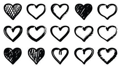 Hand drawn hearts collection shows love and romance in various styles and designs isolated on transparent background