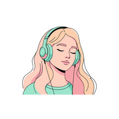 Young woman listening to music with headphones and enjoying sound for International Music Day  