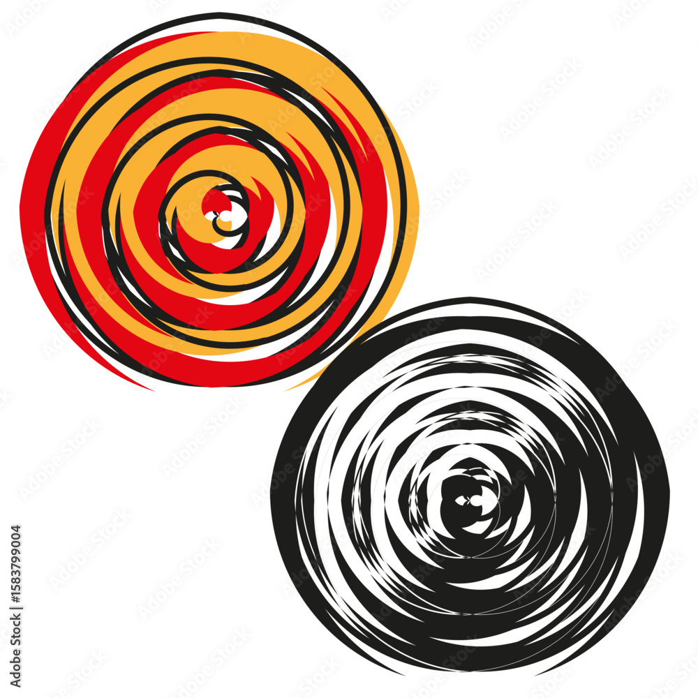 Poster spiral circle set. abstract dynamic shapes. colorful vector elements. grunge texture graphic.