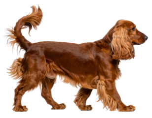 Walking Sussex Spaniel Dog with Compact Frame and Feathered Ears, Side PNG View