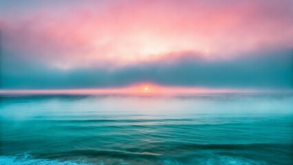Obraz premium Coastal Sunrise Fog in Teal and Pink Hues