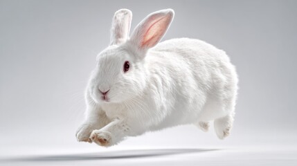 Obraz premium White rabbit in mid-air jump