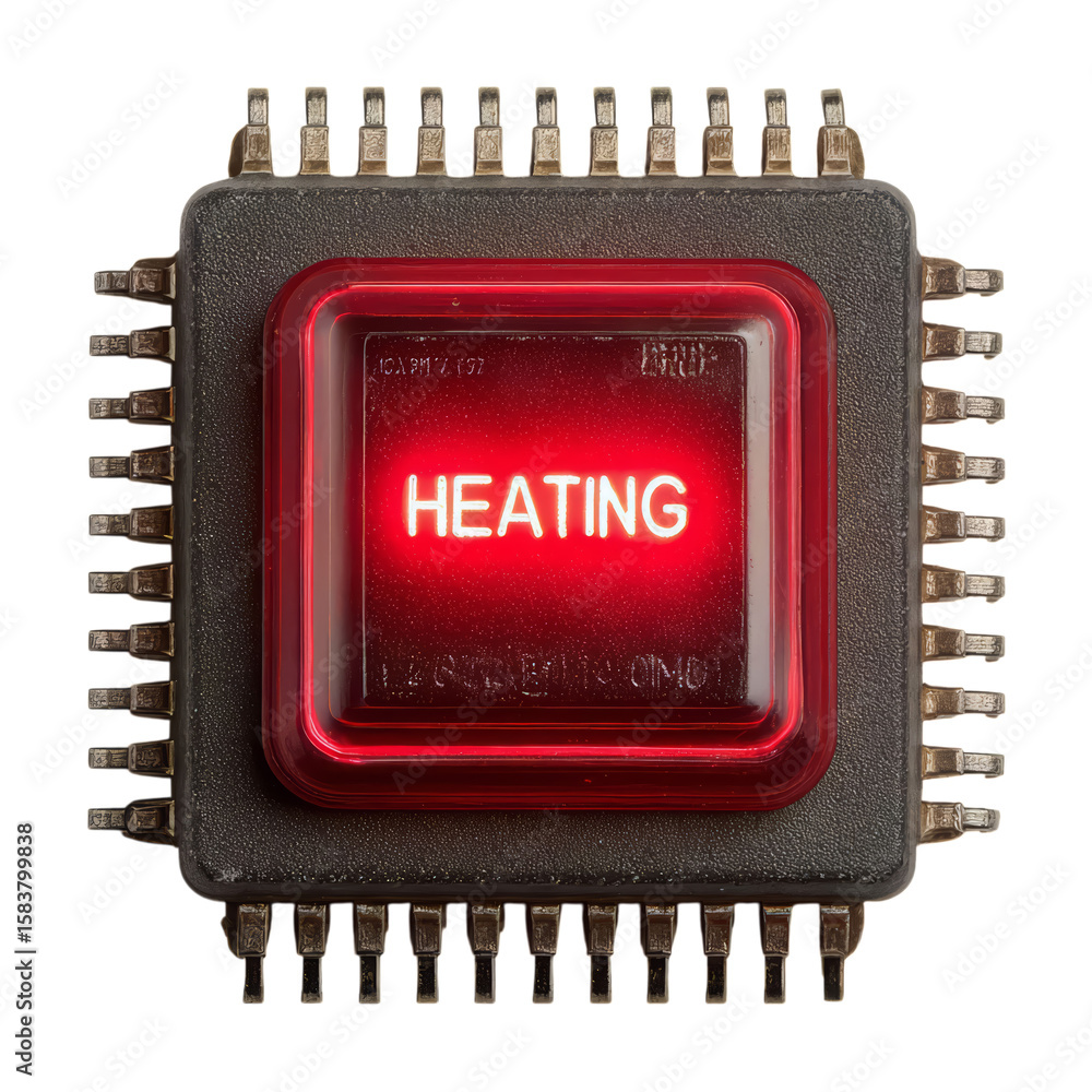 Poster microprocessor overheating concept: png image for modern tech designs. features 'heating' label on d