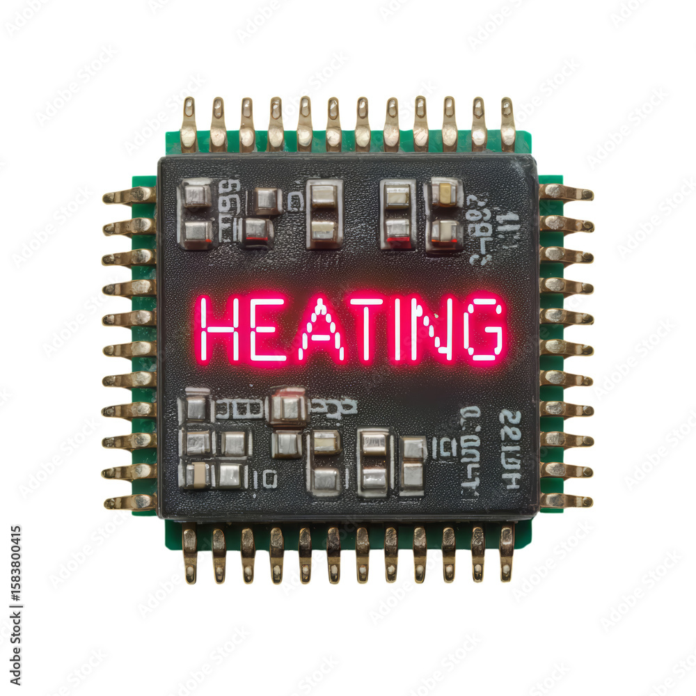 Poster microprocessor overheating concept: png image for modern tech designs. features 'heating' label on d