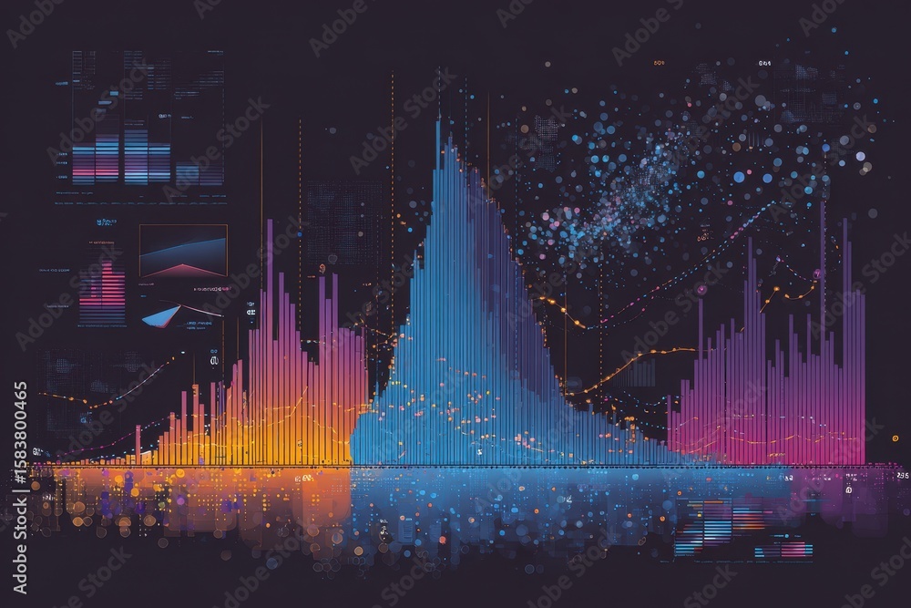 Aufkleber big data analytics report infographic illustrating data trends and insights in vibrant colors with d