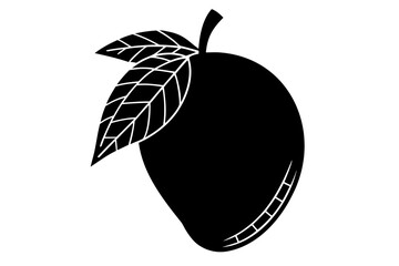 Vector art of silhouette of a mango with leaves  
