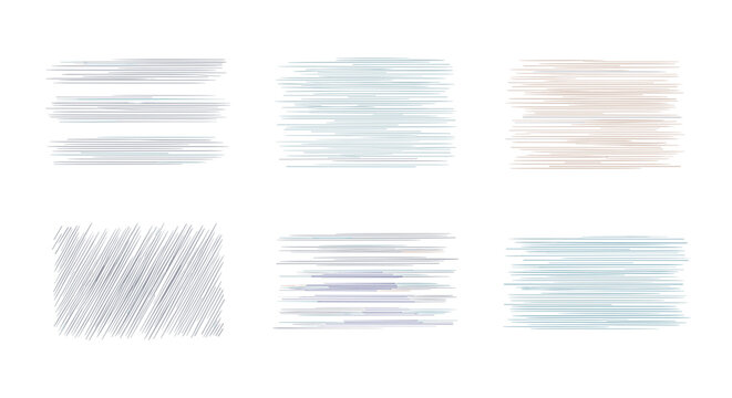 Six abstract square patterns with horizontal and diagonal lines on a white background showcase texture