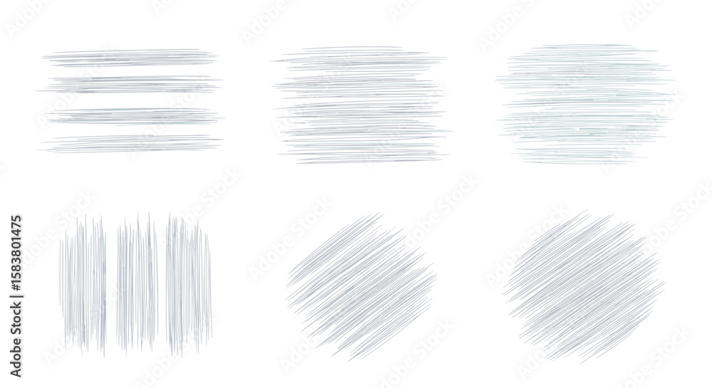 Poster collection of six hand drawn textures featuring horizontal vertical and diagonal line patterns in gr