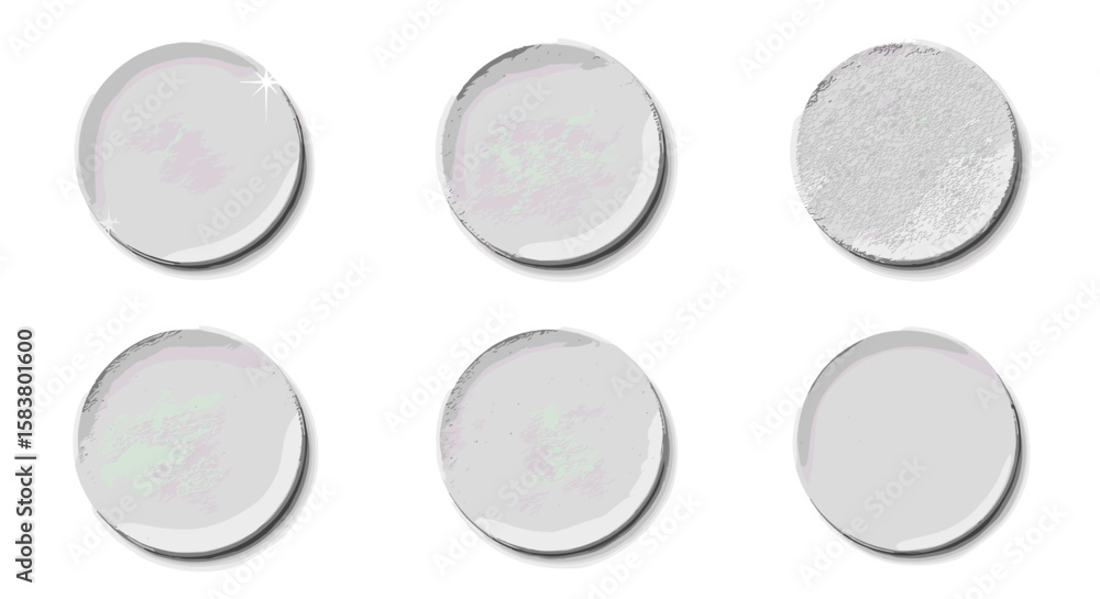 Aufkleber collection of six oval shaped objects with varying textures and shadows on a white background plain