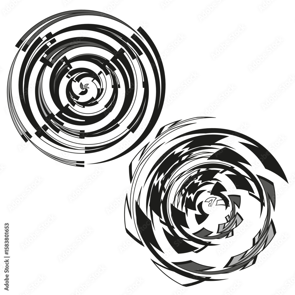 Poster abstract vortex spirals. dynamic optical illusion. hypnotic circular forms. vector energy flow.