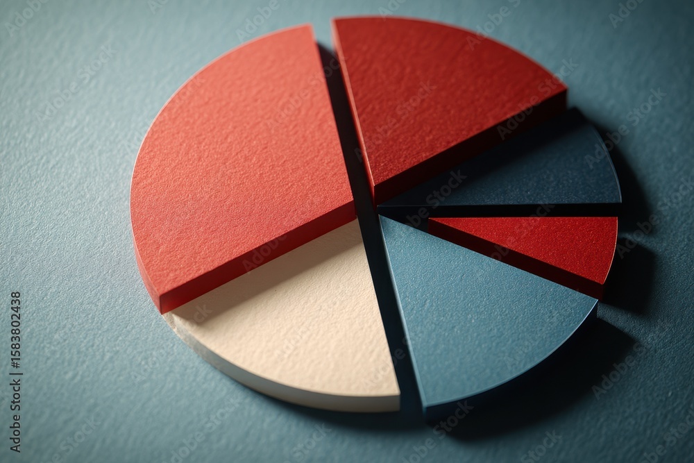 Poster close up view of a colorful pie chart with various sections illustrating data distribution and analy