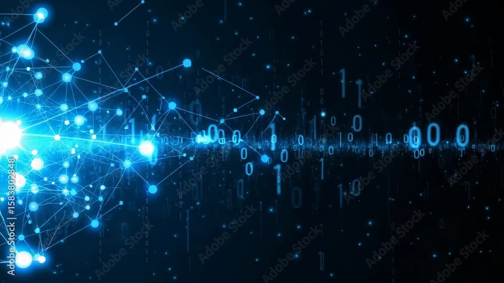 Poster an abstract digital network connection background with glowing blue dots