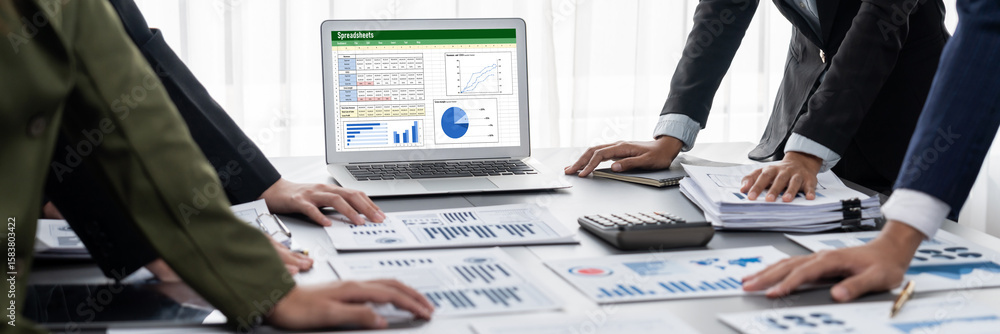 Poster spreadsheet document information financial startup concept. data and graphs in spreadsheet documents