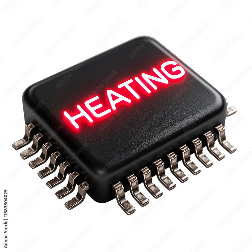 Poster microprocessor overheating concept: png image for modern tech designs. features 'heating' label on d