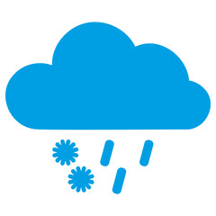 Blue weather icon: cloud with rain and snowflakes symbolizing mixed precipitation