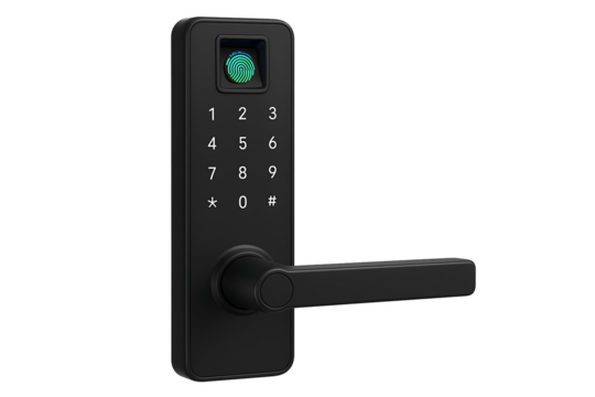 Black Electronic Door Handle Lock with Digital Keypad and Fingerprint Sensor for Home Security