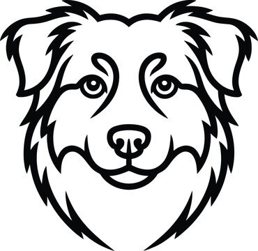 Minimalist Australian Shepherd face icon vector with alert eyes and perked ears for logo design