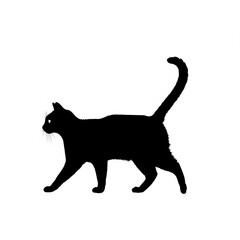 Silhouette of a black cat walking on a white background