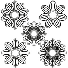 Floral outline patterns. Geometric flower Vector. Abstract decorative illustration. White background set.