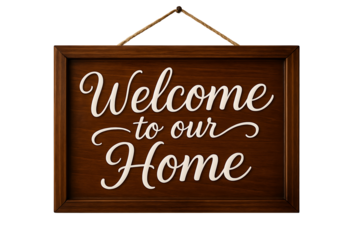 Charming Dark Wood Welcome Plaque with Elegant White Calligraphy, Conveying a Friendly Greeting for Home Decor