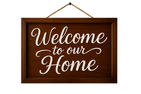 Charming Dark Wood Welcome Plaque with Elegant White Calligraphy, Conveying a Friendly Greeting for Home Decor