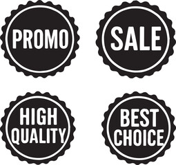Collection of black sale stickers with different offers.