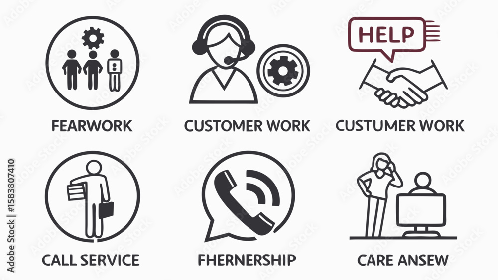 Fototapete Illustration displaying various business and customer service concepts with associated text labels below each icon