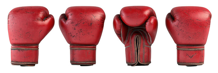 Vintage red boxing gloves set isolated on transparent background
