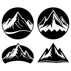 Four mountain icons in black and white featuring different shapes and styles of mountain designs vector