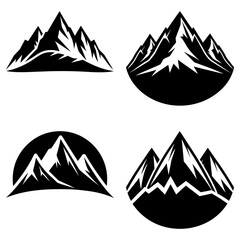 Four mountain range silhouette designs in black and white with jagged peaks and rounded bases imagery