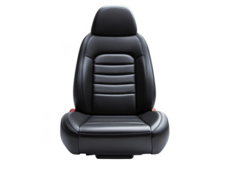 Luxury black leather car seat isolated on transparent background