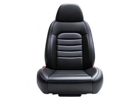 Luxury black leather car seat isolated on transparent background