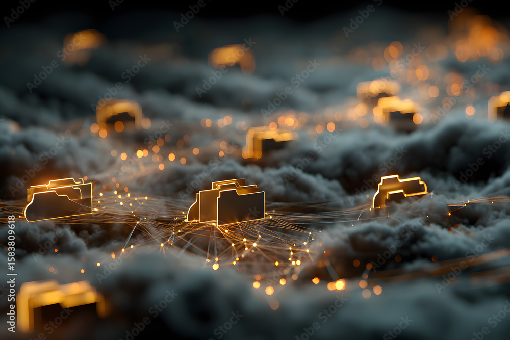 Poster cloud data storage and digital folders in the cloud network