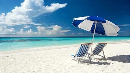 Tropical beach with umbrella and chair high resolution photo