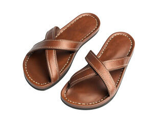 Naklejka premium Pair of Brown Leather Sandals on Transparent Background