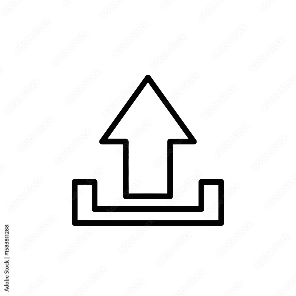 Fototapete Simple black outline icon of an upward-pointing arrow within a rectangular shape, representing an upload action.