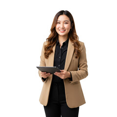 Fototapeta premium Businesswoman holding tablet isolated on transparent background