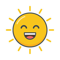 Cartoon sun with a happy expression, radiating cheerful energy.