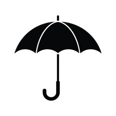 Black Silhouette Umbrella, Minimalist, Flat Design, Rain Protection Symbol